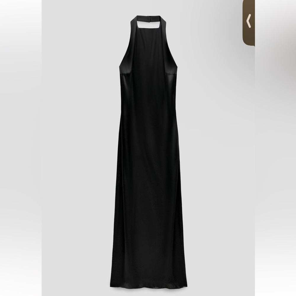 Zara Black Open back Slit Hem Halter neck Long Dress LIMITED EDITION size XS NWT - Picture 4 of 16